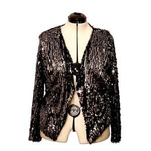 INC International Concepts Woman Open Front Black Sequin Jacket, Size 0X